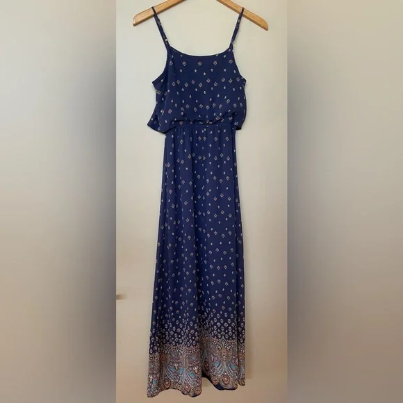 xhilaration maxi dress Xhilaration Womens Maxi Dress Size XS Sleeveless Ruffle Top Chiffon Lined